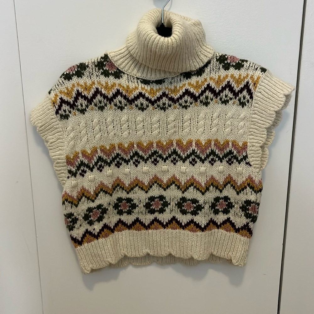 Zara Sleeveless Turtleneck Fair Isle Sweater